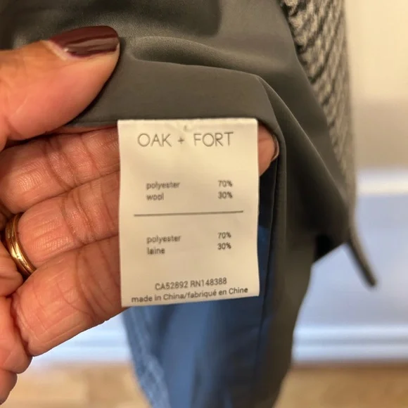 OAK + FORT Gray and Blue/Black Houndstooth Wool Blend Coat - Picture 5 of 7